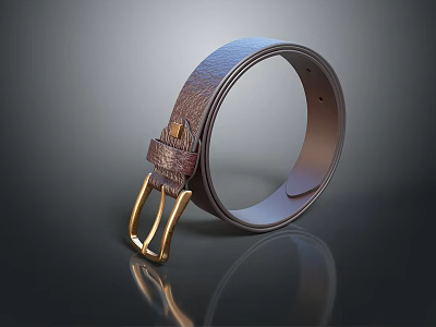 Brown Leather Belt With Golden Buckle And Smooth Shiny Texture For Daily Use 3d model