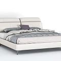 Modern Double Bed with White Leather Headboard Cozy Bedding and Sleek Frame 3d model