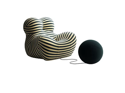 Modern Black And White Striped Single Sofa With Round Black Decorative Ball 3d model