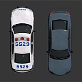 White Police Car And Blue Sedan Toy Models On Reflective Surface