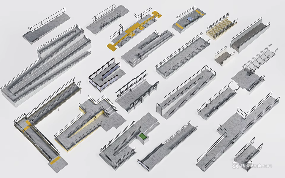 Various Staircase Designs With Different Structures And Materials For Architectural Use 3d model 