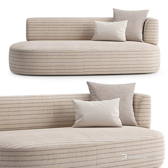 Beige Striped Modern Sectional Sofa With Plush Pillows And Comfortable Living Room Design 3d model 