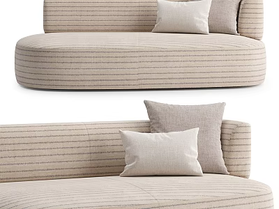 Beige Striped Modern Sectional Sofa With Plush Pillows And Comfortable Living Room Design 3d model