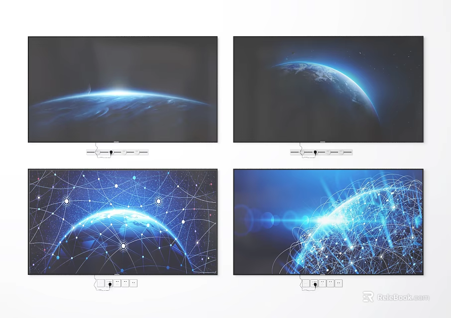 TV Screens Display Earth And Tech Network Visuals 3d model 