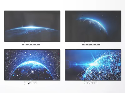 TV Screens Display Earth And Tech Network Visuals 3d model