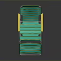 Striped Teal Lounge Chair With Yellow Armrests And Metal Frame For Outdoor Relaxation