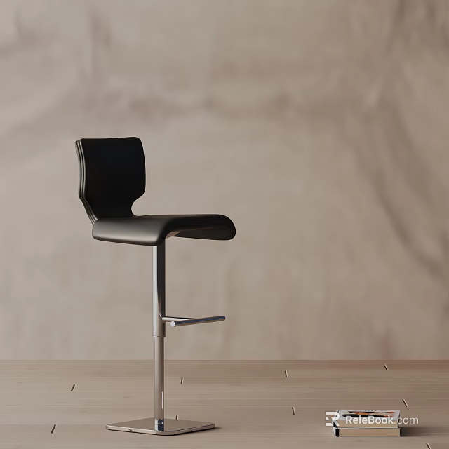 Modern Black Leather Bar Stool With Sleek Metal Frame And Curved Backrest Design 3d model 