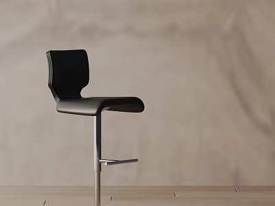 Modern Black Leather Bar Stool With Sleek Metal Frame And Curved Backrest Design 3d model