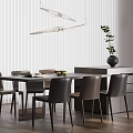 Modern Dining Space Featuring Stylish Island Dining Table Chairs And Pendant Lights 3d model
