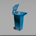 Modern Blue Waste Bin With Flip Lid And Rolling Wheels Design Feature