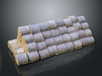 Stacked Cylindrical Hay Bales Arranged On Gray Background With Black Surface Reflection 3d model