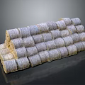 Stacked Cylindrical Hay Bales Arranged On Gray Background With Black Surface Reflection