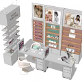 Modern Beauty Product Showcase Table And Chair Set With White Shelves And Storage