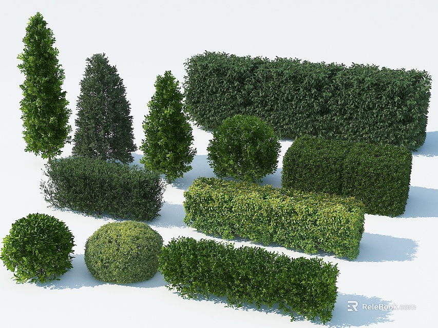 Different Shaped Well Trimmed Garden Shrubs Ideal For Landscaping Projects 3d model 