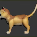 Cartoon Orange Yellow Kitten With Blue Eyes And White Paws On Black Surface With Reflection