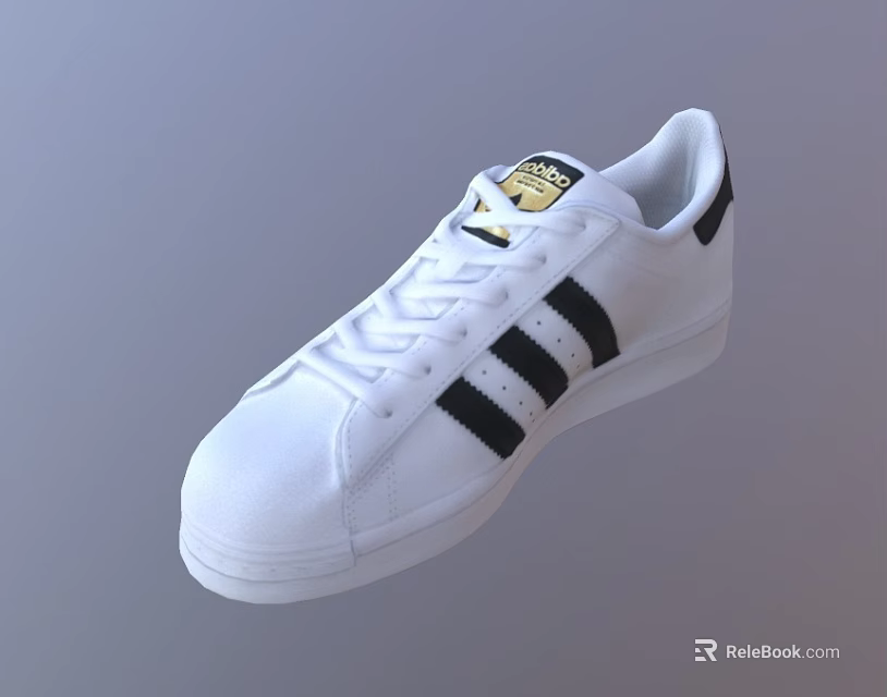 Classic White Casual Sneakers With Black Stripes And Gold Logo Design Style 3d model 