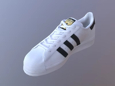 Classic White Casual Sneakers With Black Stripes And Gold Logo Design Style 3d model