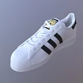 Classic White Casual Sneakers With Black Stripes And Gold Logo Design Style