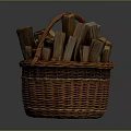 Handwoven Wicker Basket Filled With Natural Firewood Logs For Home Daily Use