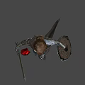 Armored Fantasy Warrior Woman Holding Sword And Shield With Red Object At Her Feet
