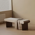 Minimalist Modern Beige Upholstered Bed Bench With Wooden Legs And Throw Blanket