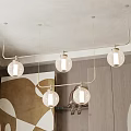 Modern Chandelier Featuring Five Spherical Glass Bulbs In Stylish Interior Space 3d model