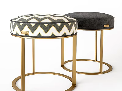 Accent Chairs Upholstered In Black White Chevron Pattern Dark Gray With Golden Round Metal Legs 3d model