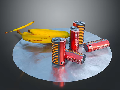 Red Alkaline Batteries for Electronic Devices on Shiny Metal Plate 3d model
