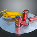 Red Alkaline Batteries for Electronic Devices on Shiny Metal Plate 3d model