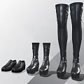 Black Leather Shoes Featuring Ankle Mid Calf Over Knee Boots With Platform Soles