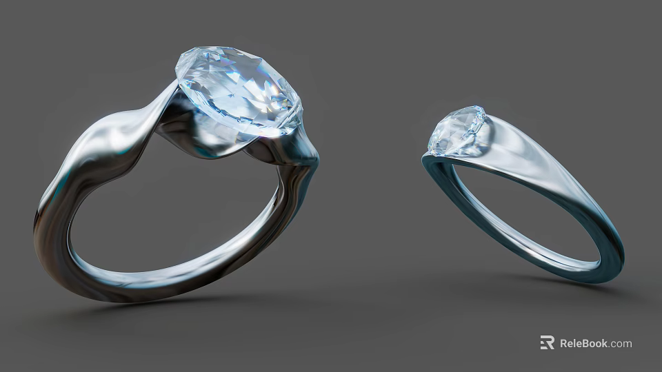 Two Sparkling Diamond Rings With Modern Silver Setting And Elegant Design 3d model 