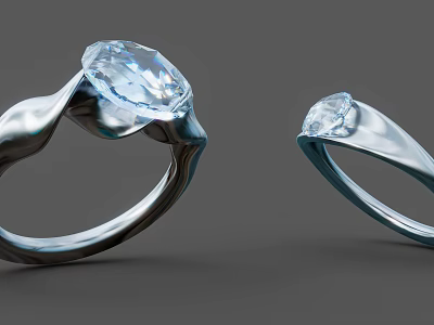 Two Sparkling Diamond Rings With Modern Silver Setting And Elegant Design 3d model