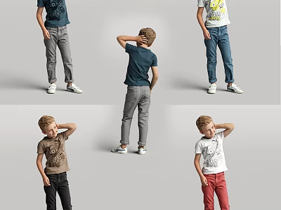 Men In Casual T Shirts Colored Pants And White Shoes Various Styles 3d model