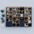 Modern Style Display Cabinet With Glass Doors Drawers And Assorted Decorative Items 3d model
