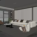 Modern Living Room Interior Featuring Large Windows Sofa Chair Area Rug And Marble Wall