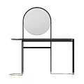 Modern Dressing Table With Round Mirror Black Frame And Gold Legs 3d model