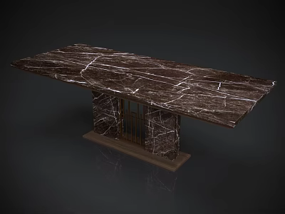 Modern Dark Marble Dining Table With Intricate Veins And Pedestal Base Design 3d model