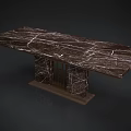 Modern Dark Marble Dining Table With Intricate Veins And Pedestal Base Design