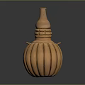 Copper Gourd Shaped Sculpture With Narrow Neck Decorative Handles And Textured Surface