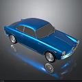 Shiny Blue Vintage Classic Car With Smooth Body And Reflection On Dark Surface