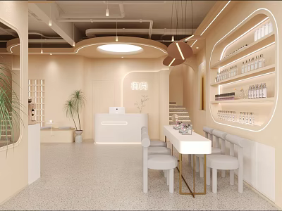 Comfortable SPA Space With Reception Desk Plants And Treatment Area 3d model