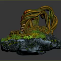 Fantasy Plant Landscape With Twisted Tree Trunks Green Foliage Red Mushrooms And Pink Flowers