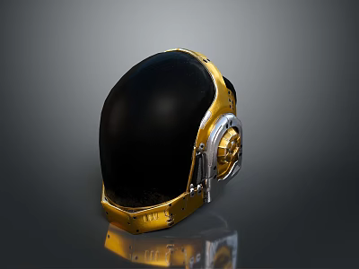 Tactical Weapon Helmet Featuring Golden Black Metallic Surface And Clear Reflection Design 3d model