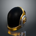 Tactical Weapon Helmet Featuring Golden Black Metallic Surface And Clear Reflection Design