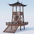 Traditional Chinese Style Pavilion With Wooden Structure Black Roof And Staircase Platform Design