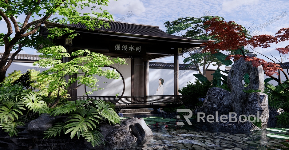 Chinese-style pavilion demonstration area landscape gallery pavilion pavilion rockery waterscape Jiangnan classical garden garden model