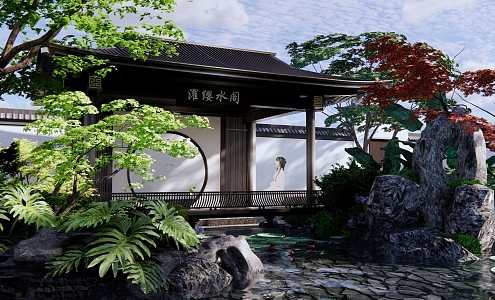 Chinese-style pavilion demonstration area landscape gallery pavilion rockery waterscape Jiangnan classical garden 3d model