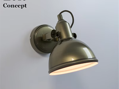 Industrial Style Metal Wall Lamp With Curved Shade Illuminated On White Wall 3d model
