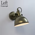 Industrial Style Metal Wall Lamp With Curved Shade Illuminated On White Wall
