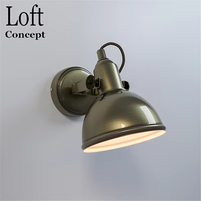 Industrial Style Metal Wall Lamp With Curved Shade Illuminated On White Wall 3d model